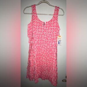 NWT LULU-B Orange & White Floral CHA CHA Ruffle Dress Size S Small Cool SPF 50+